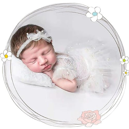 BLUETOP Cute Newborn Photography Outfits Boys Girls Baby Costume Set - style: 03 White Pearl Lace Rompers