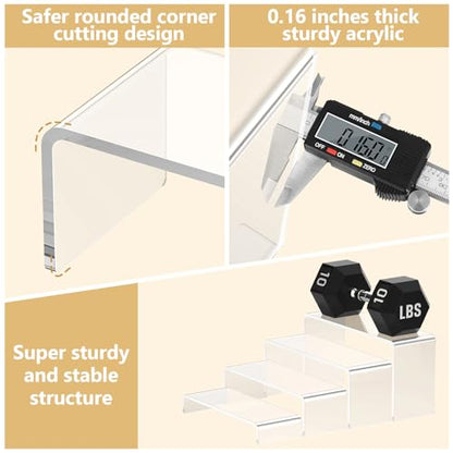 10 Pcs Large Acrylic Display Risers (7" L~9" L), Sturdy Rectangular Dessert Stands, Perfume Shelf Organizer, Clear Riser Stands, Display Shelves for Cupcake, Perfume, Figure, Collection, Decoration.