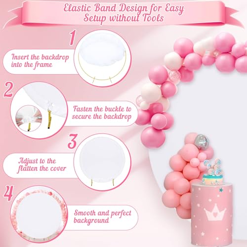 White Round Backdrop Cover 7.2ft- Adjustable Polyester Circle Arch Backdrop Cover for Wedding Birthday Party Photography Decoratio