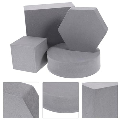 4Pcs Geometric Foam Cube Photo Props Set for Product Photography, Decorative Photo Background Blocks for Cosmetics and Makeup, Gray 3D Photography Studio Posing Accessories