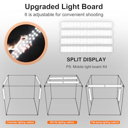 48"x48"x40" Large Photo Studio Light Box Photography, 4 Light LED Panels Dimmable Shooting Tent with 3 Color Backdrops Continuous Lighting Softbox for Bulky Items Photography - size: 48x48 in (4 LED Strips)