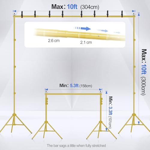 EMART Backdrop Stand 10x10ft(WxH) Photo Studio Adjustable Background Stand Support kit with 2 Crossbars, 8 Clamps, 2 Sandbags and Carry Bag for Parties, Events Decoration, Wedding -Titanium Gold - color: Titanium Gold, size: 10x10ft
