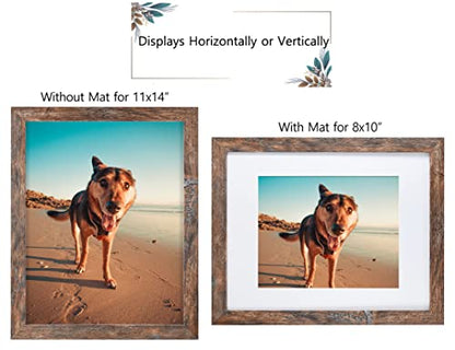 Califortree 11x14 Picture Frames - 8x10 Mat Included, Plexiglass, Wall/Tabletop Use, 2 Packs, Rustic Brown - size: 11x14-2pack