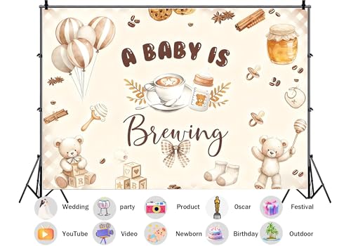 A Baby is Brewing Backdrop Lovely Baking Theme Coffee Baby Shower Bottle and Brunch Tea Photography Background Bean Cup Party Decorations Photo Studio Props 6X4ft Fabric - size: 6X4ft