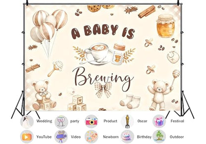 A Baby is Brewing Backdrop Lovely Baking Theme Coffee Baby Shower Bottle and Brunch Tea Photography Background Bean Cup Party Decorations Photo Studio Props 8X8ft Fabric - size: 8X8ft