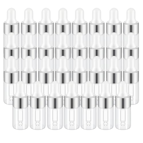 Sample Dropper Bottles, Mini Dropper Bottles with 2 Pcs Plastic Droppers for Traveling Essential Oils DIY Cosmetic Liquid Sample Perfume (Silver, 3ML) - color: Silver, size: 3ML-50PCS