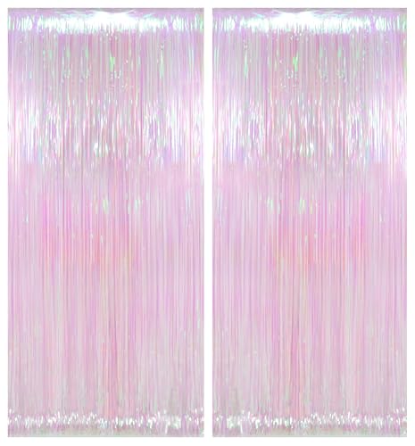 Melsan Transparent Backdrop Curtain, 3.28 x 8ft Extra Long Clear Foil Fringe Curtain with Extra Backup Tape, Soft Shimmer Party Decoration for Baby Shower, Candy Theme & Photo Booth, 2 Pack - color: Clear