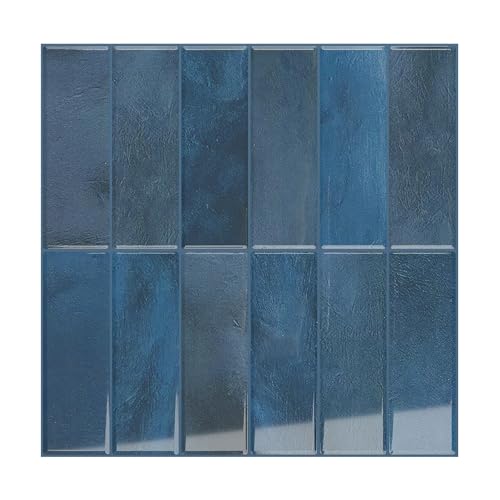 VEELIKE Cobalt Blue Peel and Stick Backsplash Tile 6 Sheets 12''x12'' Stick on Subway Tile Backsplash for Kitchen Bathroom Self Adhesive Waterproof Navy Blue Wall Tiles for Fireplace Laundry Room - color: Blue, size: Box of 6 Tiles