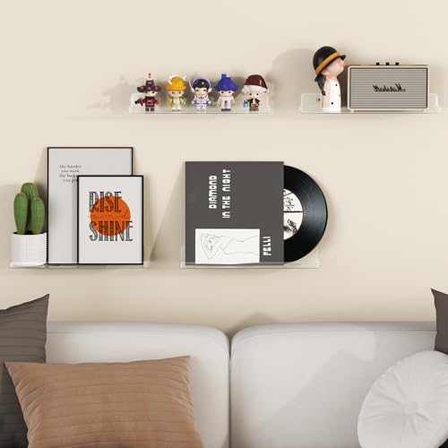 Lifewit Floating Shelves for Wall, Acrylic Display Shelf Wall Mounted for Figure, Car, Art, Book, 14" Perfume Organizer for Bathroom, Bedroom, Living Room, Nursery, Home Decor, Clear, 6 Pack - color: Clear