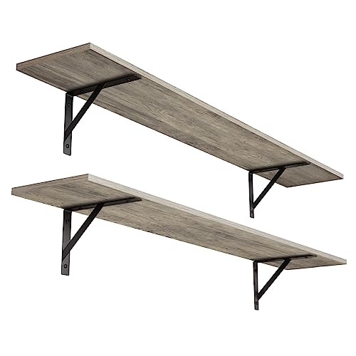DINZI LVJ Long Wall Shelves, 47.3Inch Wall Mounted Shelves Set of 2, Extra Large Wall Storage Ledges with Sturdy Metal Brackets for Living Room, Bathroom, Bedroom, Kitchen, Grey Wash - color: Grey Wash, size: 47.3 Inch