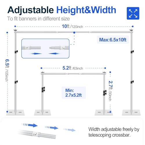 EMART Backdrop Stand, 6.5x10 ft Adjustable Photo Background Pipe and Drape Photography Kit with Heavy Duty Metal Flat Base for Parties, Wedding, Video Studio, Birthday - Silver - color: Silver
