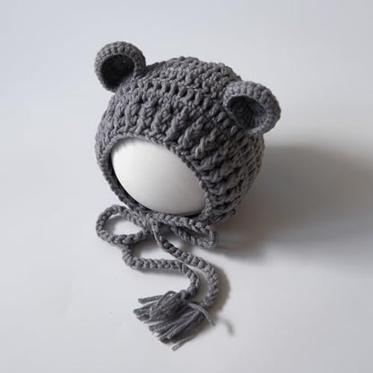 Zeroest Newborn Baby Boy Girl Photography Props Bear Hat Outfits Crochet Kint Handmade Cap Set for Newborn Photo Shoot - color: Grey