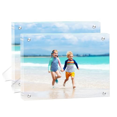 2 Pack(8×10) Acrylic Picture Frames Clear Magnetic Photo Frames Freestanding Lucite Acrylic Block Frame Frameless Desktop Display for Home Office - size: 8"x10"-2Pack
