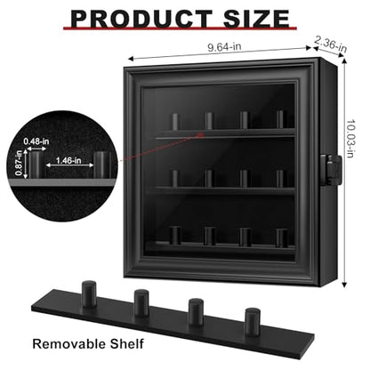 Championship Ring Display Case, 12 Ring Posts Baseball Ring Holder, Wall Mount Wooden Shadow Box for Multiple Championship Rings - size: 12 Posts-Rectangle