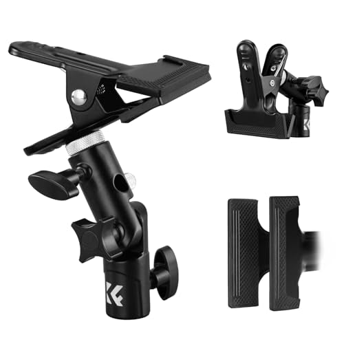K&F CONCEPT Photography Reflector Holder, Photo Video Studio 5/8" Heavy Duty Metal Clamp Attachment, Light Stand Clip Mount with Umbrella Hole for Diffuser, Lighting