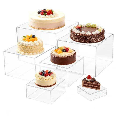 6 PCS Acrylic Risers Acrylic Boxes for Buffet Table Party Cupcake Candy Desset, Nesting Risers Display Stands Cube Boxes with Hollow Bottoms, 6 Sizes