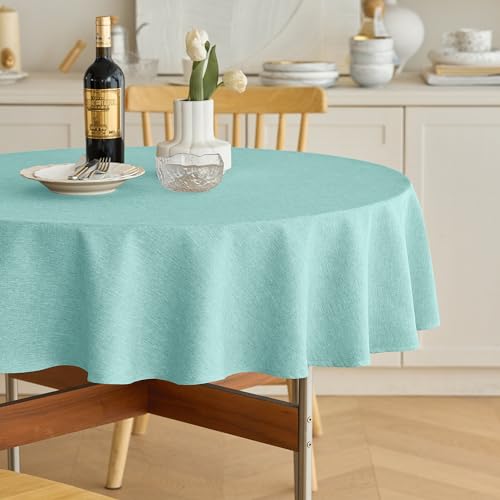Decorelia Waterproof Round Linen Texture Tablecloth 60 inch, Decorative Farmhouse Tablecloths Anti-Scratch Table Cover for Holiday, Banquet, Dining& Kitchen Table (60 Inch, Round (2-4 Seats), Aqua) - color: Aqua, size: 60" (Round)