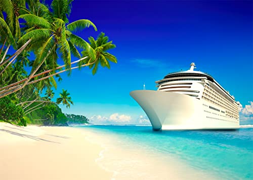 BELECO Luxury Cruise Ship Backdrop Fabric 9x6ft Cruise Backdrop for Photography Tropical Ocean Island Caribbean Sea Palm Trees Summer Hawaii Luau Photo Background Birthday Wedding Photoshoot Props - size: 9x6FT