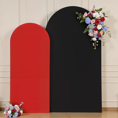 Christmas Arch Backdrop Cover Set of 2 Red Black Reversible Wedding Arch Cover Decor for Baby Shower, Birthday Party, Photo Booth Decor 6ft 7.2ft - color: Red Black
