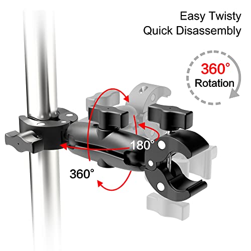 Taisioner Double Super Clamp Mount Umbrella clamp Camera Clamp Pole Clamp for Monitor Bracket Magic Socket Arm Desk Photo Studio Light Stand, Photography Reflector, Flag Holder Mount, Cross Bar - size: Double clamp
