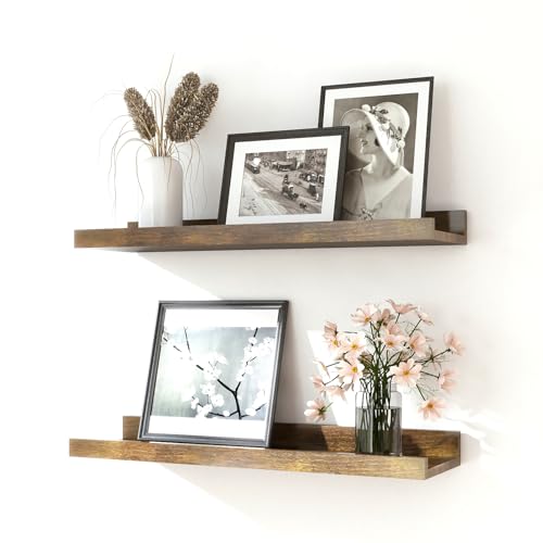 Floating Shelves for Wall Decor, Wall Mounted Wood Storage Shelf for Bedroom, Living Room, Bathroom, Kitchen, Nursery, Rustic Display Picture Ledge Shelf with Lip Set of 2-16 Inches, Brown - color: Brown, size: 15.8in