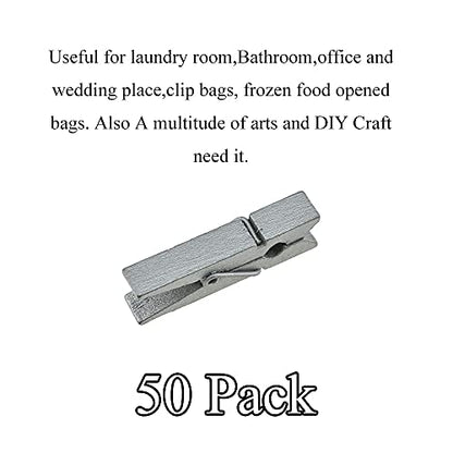 HAHIYO Silver Wooden Clothes Pins Clothespins Small Do NOT Fall Apart 1.38 inches Length 50 Pack Sturdy Strong Springs No Rust No Discoloration for Laundry Bathroom DIY Craft Photos Food Opened Bags - size: Silver 1.38 inches 50 Pack