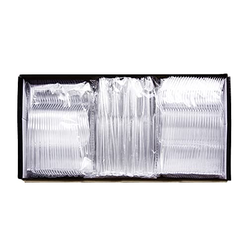 Party Essentials Medium Weight Plastic Cutlery Combo Set, Includes Knives/Forks/Spoons, 300 Pieces/100 Place Settings, Clear - color: Clear
