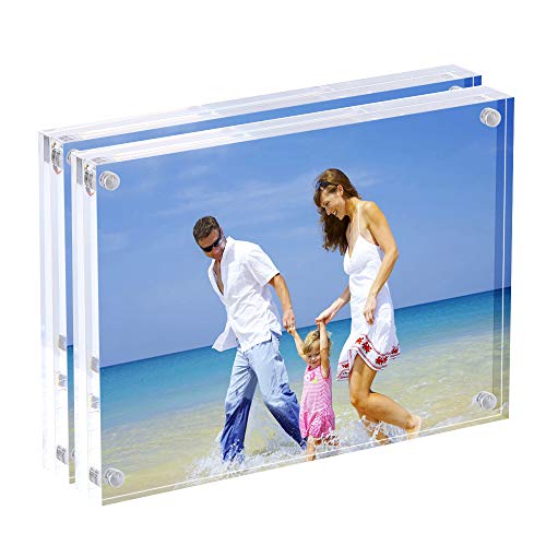 AMEITECH 5x7 Acrylic Photo Frame 2 Pack, Clear Magnetic Picture Frames, 10 + 10MM Thickness Stand in Desk or Table - size: 5 X 7 Inch