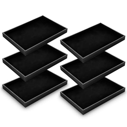 Kifmurase 6 Pack Velvet Jewelry Trays for Drawers, Black Jewelrys Display Tray Stackable Jewelry Organizer Trays Bracelet Ring Earring Necklace Organizer Empty Plate for Drawers Countertop