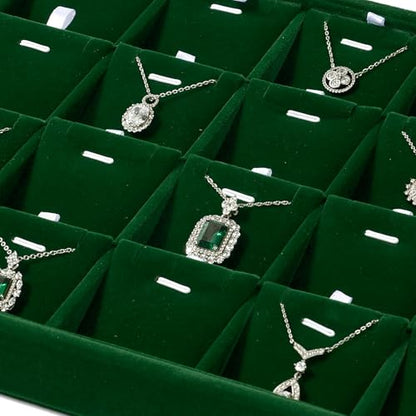 24 Grids Velvet Necklace Tray Necklace Holder Storage Jewelry Display Tray for Drawers With Removable Jewellery Cards for Bracelet Chain Pendant (Green) - size: 24 Grid With Insert