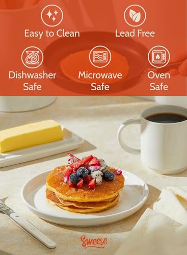 Sweese 7.4 Inch Porcelain Dessert Plates, Set of 6 - Stackable, Microwave Oven Safe - White - color: White, size: 7.4 Inch