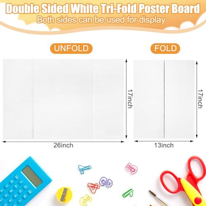 2 Pack Small Trifold Poster Board 26" x 17", White Corrugated Project Boards for Science Fairs, School Projects and Event Displays