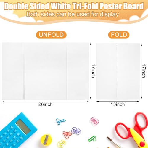 2 Pack Small Trifold Poster Board 26" x 17", White Corrugated Project Boards for Science Fairs, School Projects and Event Displays