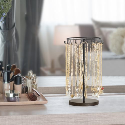Mkono Necklace Holder Metal Jewelry Display Stand Necklace Organizer with 22 Hooks for Storage and Hanging Bracelet Keychain Home Room Decor for Women,Black - color: Black, size: 22 Hooks