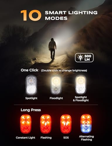 Zewdov 500LM Ultra Bright Mini Clip-on Flashlight Rechargeable, 10 Modes Hands-Free Pocket EDC Flashlights, Waterproof Small Keychain Flashlight, Running Lights for Runners/Emergency/Work/Walking