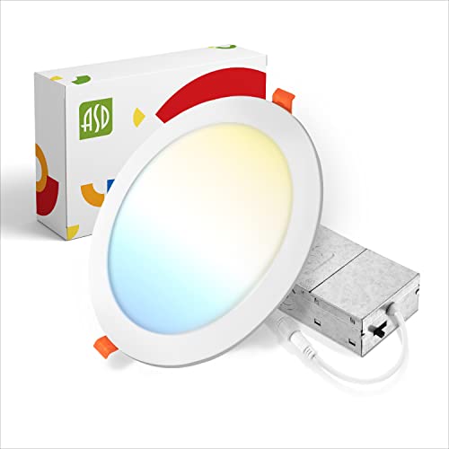 ASD 1 Pack 8 Inch LED Recessed Light 20W, 5 CCT 2700K-5000K CRI90+, IC Rated Ultra Thin Dimmable Ceiling Lights with J Box, Canless Wafer Downlight, Round Slim Panel Lighting, UL Listed, White - color: White, size: 8 Inch 1 Pack