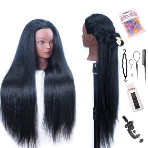 Mannequin Head with Hair 26" mannequin doll head styling manikin head Cosmetology Doll Head Multicolored Synthetic Fiber Hair Table Clamp Stand Included)(black YK) - color: Sky Blue Multi Color