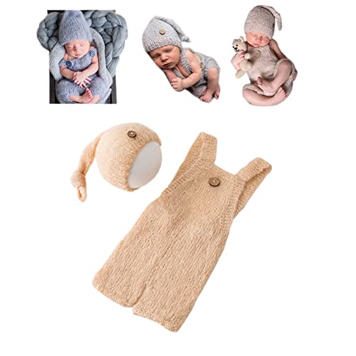 Fashion Cute Newborn Boy Girls Baby Costume Outfits Photography Props Hat Pants - color: Cream