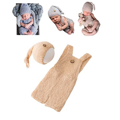 Fashion Cute Newborn Boy Girls Baby Costume Outfits Photography Props Hat Pants - color: Cream
