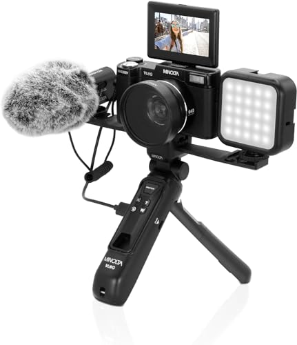 Minolta MND60V 64 MP Autofocus 4K Digital Vlogging Camera / 60FPS Ultra HD Vlogger & Content Creator's Kit (Black) Bundle with 64GB Memory Card + Vlog Tripod + More Accessories