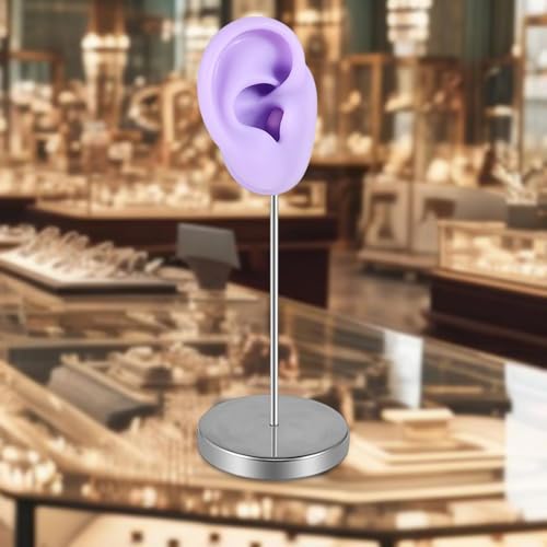 Silicone Ear Model Body Part,Jewelry Rack Teaching Tool Prop Organizer Earring Display Stand Holder for Photography Shows , Purple Right