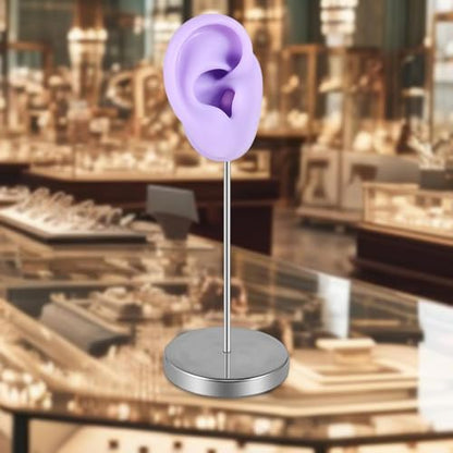 Silicone Ear Model Body Part,Jewelry Rack Teaching Tool Prop Organizer Earring Display Stand Holder for Photography Shows , Purple Right