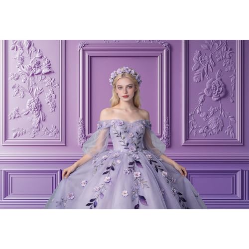 Fantasy Purple Wall Backdrop 5x3ft Elegant Living Room Wall Inside Photography Background European Style Royal Violet Boudoir Photoshoot for Wedding Birthday Girls Women Video Webcast Prop - color: purple, size: 5x3ft
