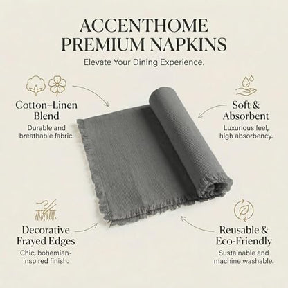 ACCENTHOME Grey Cotton Linen Napkin Set of 12 18x18 inch Dinner Napkins - Washable Soft Premium Hotel Quality Reusable Hemmed Edges Napkins Perfect Table Linens for Family Dinners, Weddings - color: 11 - Grey, size: 18"x18" - Pack of 12