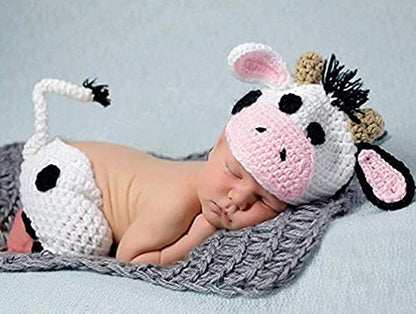 Newborn Baby Photo Shoot Props Girl Boy Crochet Knit Hat Costume Stripe Hat Pants Overalls Photography Props - color: Milk White