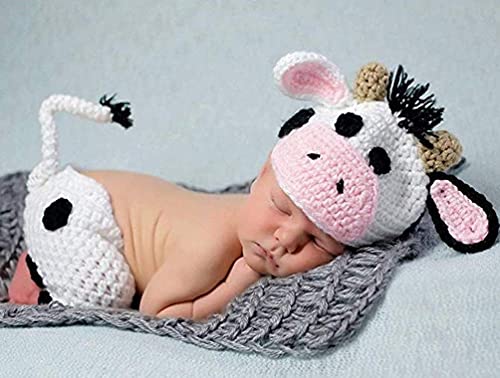 Newborn Baby Photo Shoot Props Girl Boy Crochet Knit Hat Costume Stripe Hat Pants Overalls Photography Props - color: Milk White
