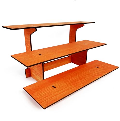 3-Tier Straight Retail Table Display Stand with Shelves for Products | 3 Step Straight Display Rack for Counter Top, Craft Shows, Farmers Market, Trade Shows, Pop ups, Soap Display, Candles (Orange) - color: Orange