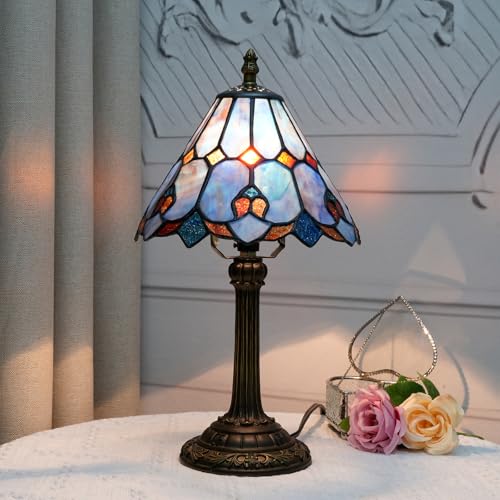Small Tiffany Lamp Stained Glass Table Lamp Purple Baroque Style Table Lamp Cute Unique Bedside Nightstand Lamp Mini Decorative Desk Night Light for Bedroom Kitchen Counter Small Spaces - color: Tiffany Lamp W