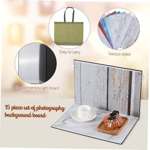 LALAFINA Photo Backdrop Boards Set for Product Photography and Food Photography with Marble Cement Wood Patterns, 15pcs Flat Lay Background Kit for Jewelry and Small Items Studio Shooting