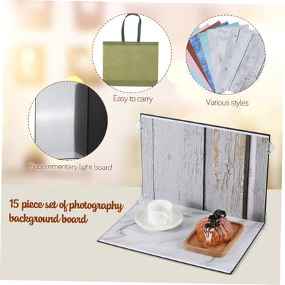 Happyyami Photo Backdrop Board and Abstract Photography Background Set 15pcs with Carry Bag and Clips for Product Photography and Tabletop Food Jewelry Flat Lay